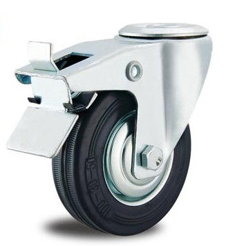 Kastor putar roda karet industri 8 inci dengan roda pengunci lubang baut