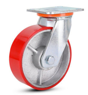 roda besi cor tugas berat kastor PU merah 6 inci